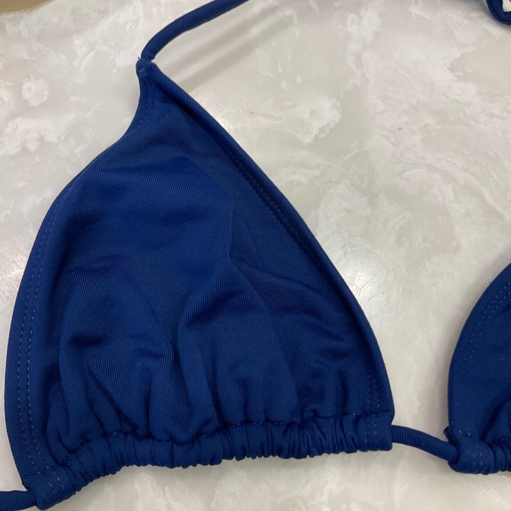 Jo de Mer Two Piece Navy Bikini, Triangle Top, Gold Ring Bottom Detail, Sz 2-Med - Picture 3 of 10